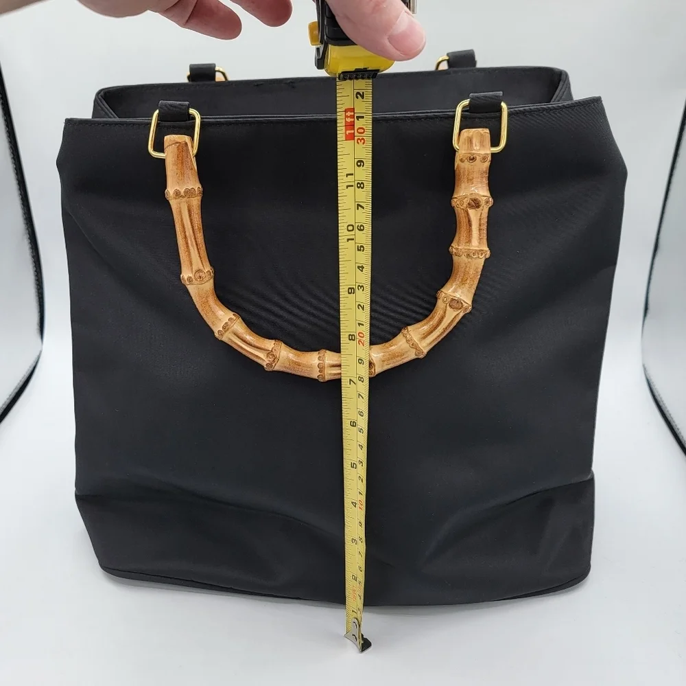 Black Tote Bag with Bamboo Handles #3064 - Picture 11 of 16